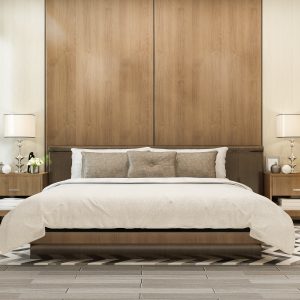 3d rendering luxury modern bedroom suite in hotel with tv and cabinet همس الطبيعة
